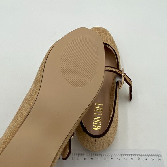 Miss Left Beige Braid Comfort Buckle Strap Mary Janes Round Toe Ballet Flats - Picture 6 of 8
